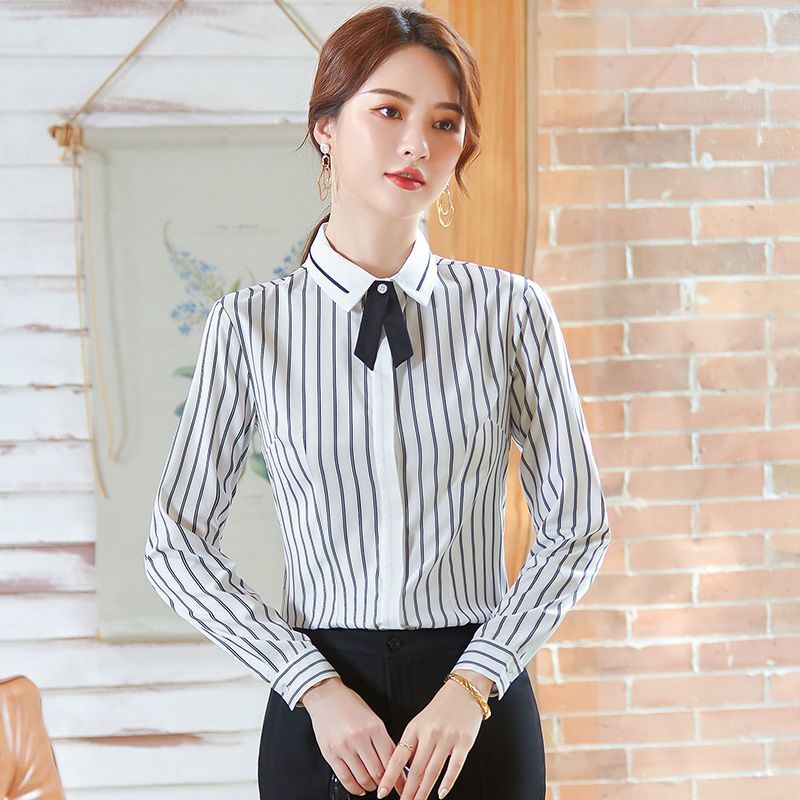 Striped shirt female long-sleeved professional wear student Korean version of the bottoming shirt spring and autumn temperament all-match fashion shirt