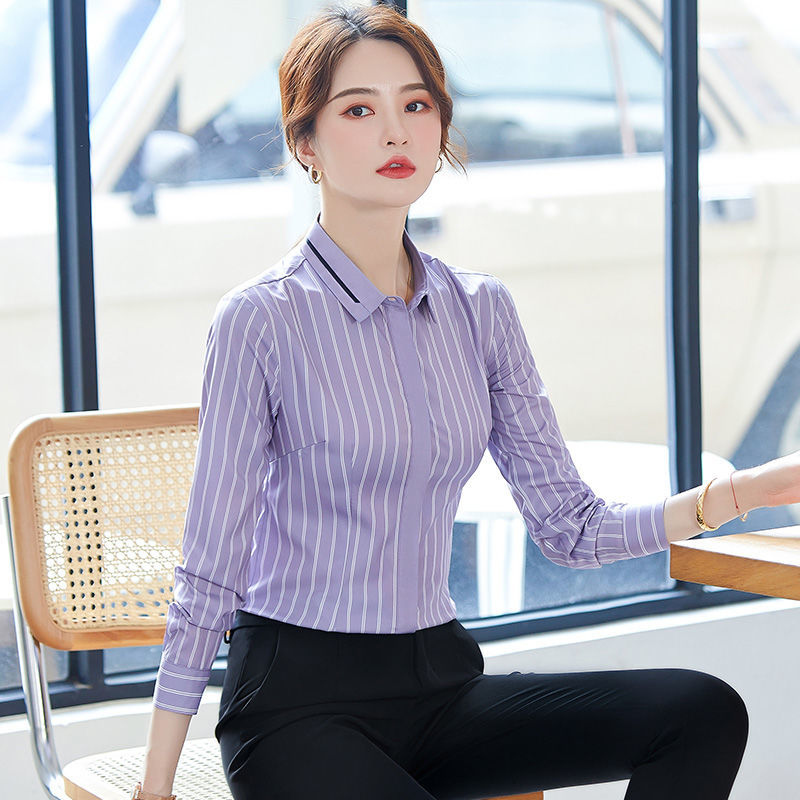 Striped shirt female long-sleeved professional wear student Korean version of the bottoming shirt spring and autumn temperament all-match fashion shirt