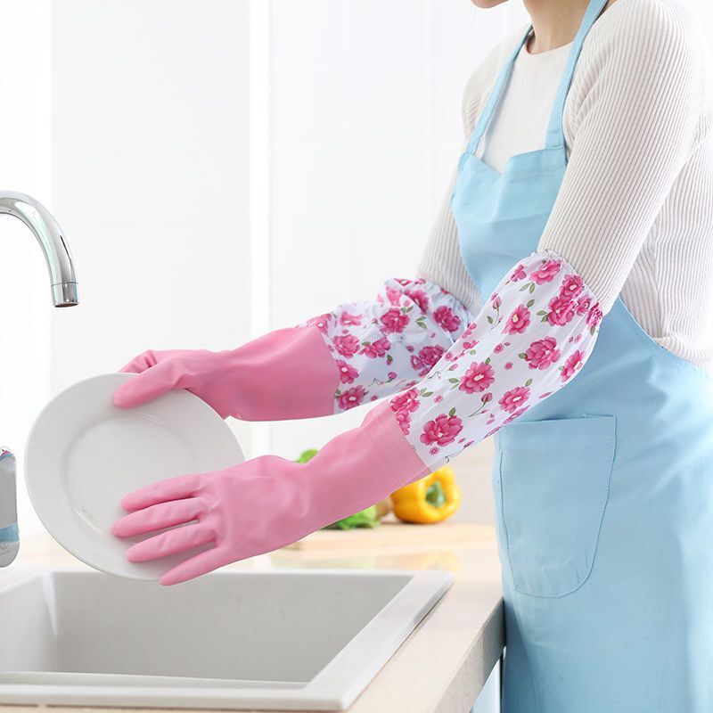 洗碗手套防水耐用加绒冬季长加厚手套保暖家务厨房洗菜洗衣服手套