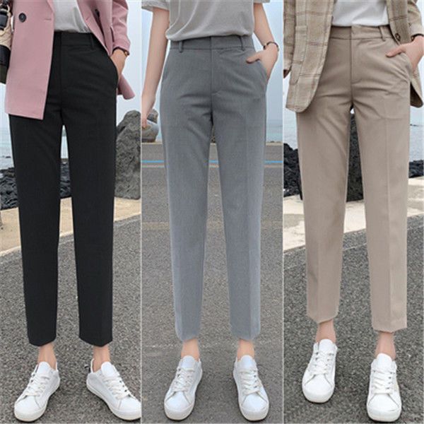 Suit pants women's straight loose spring and autumn popular women's trousers new cropped professional harem pants small feet casual trousers trousers