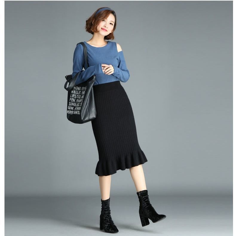 Knitted Hip Wrap Large wool long fishtail skirt 2020 new autumn / winter high waist versatile skirt for women autumn