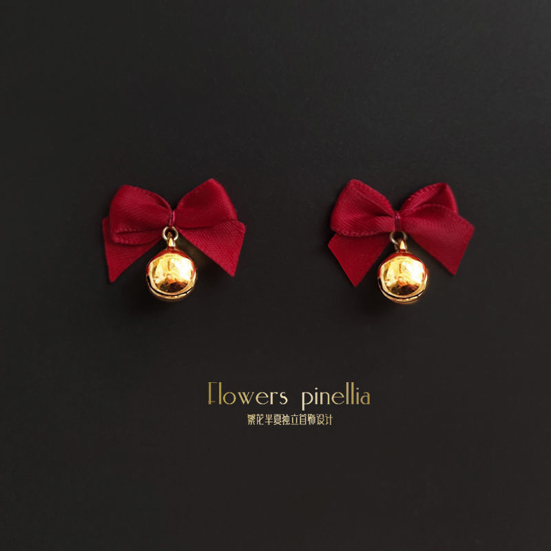 New earrings with high quality small fragrance Earrings Red Christmas bow 2021 new year net red Earrings