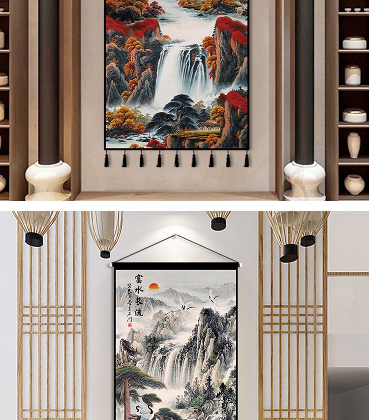 玄関装飾画客間水墨山水縦版招财中国風掛け絵 大流行中！ 玄関装飾画客間水墨山水縦版招财中国風掛け絵 絵画