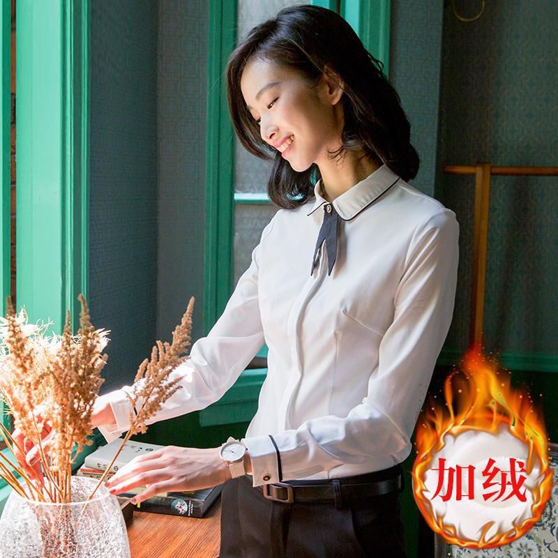 白襯衫女職業長袖正裝娃娃領加絨加絨保暖學院風大學生正裝襯衣冬