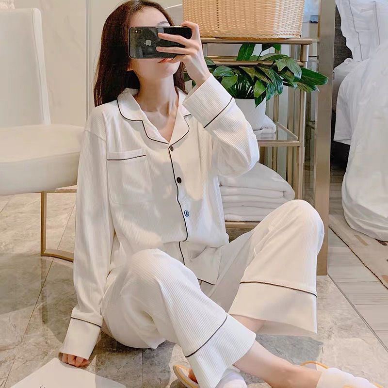 Women's pajamas spring and autumn pure cotton long-sleeved spring and summer students 2021 new trendy home clothes suits that can be worn outside