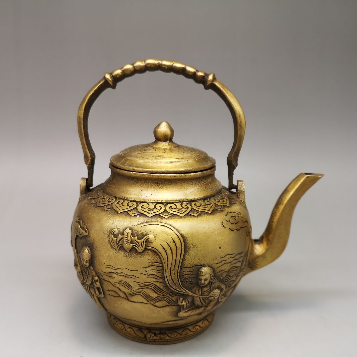 乾隆年制纯铜壶老物件和合二仙酒壶水壶茶壶仿古做旧古玩收藏铜器