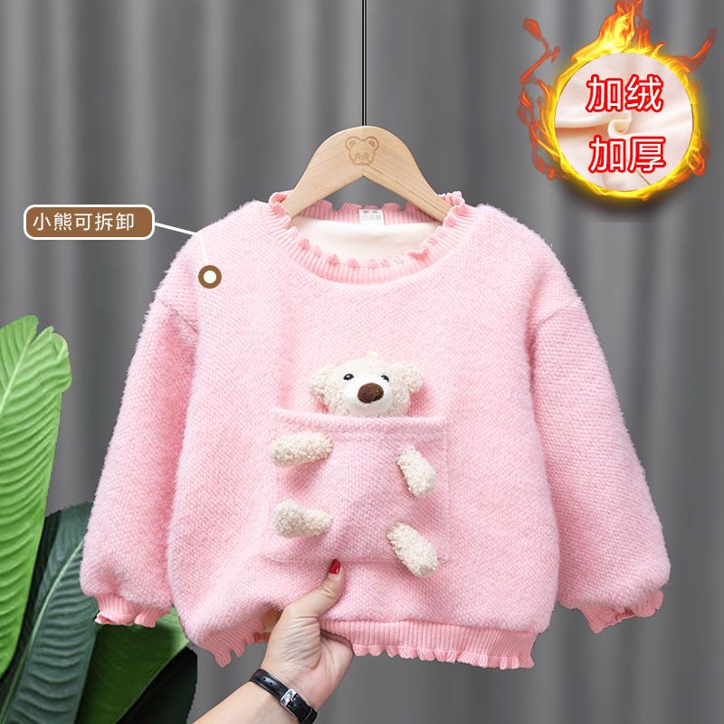 Girls mink sweater with thick velvet sweater autumn and winter new baby foreign style warm Pullover Sweater