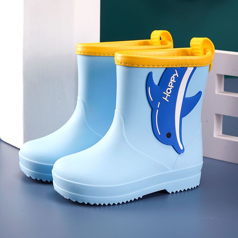 儿童防水防滑胶鞋 男童女童小孩卡通萌趣加绒保暖雨靴 雨鞋