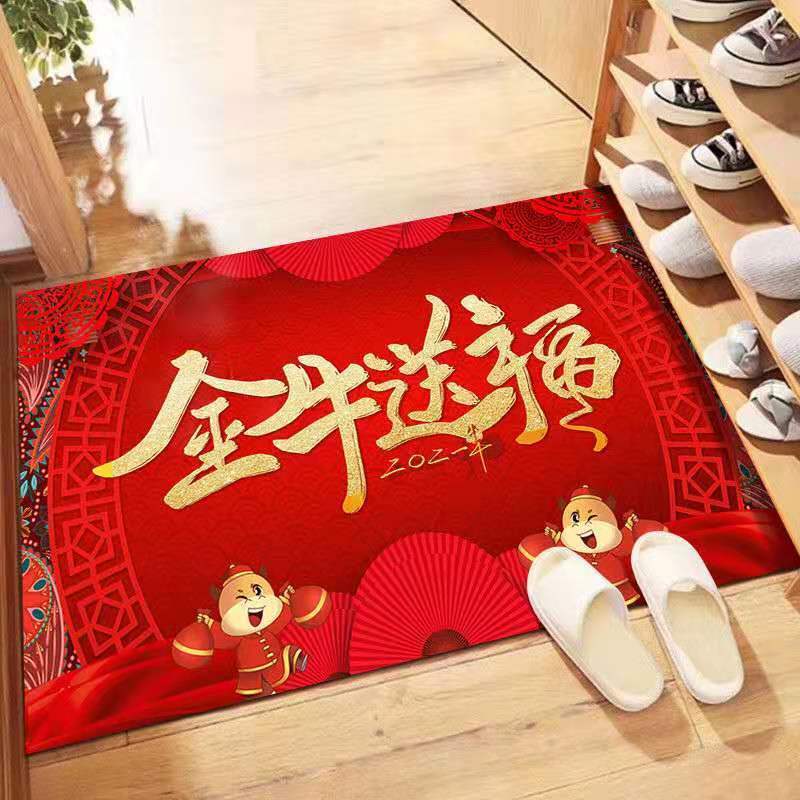 New year's red door mat, festive entrance mat, living room porch mat, lobby mat, anti slip bathroom mat, water absorbent carpet