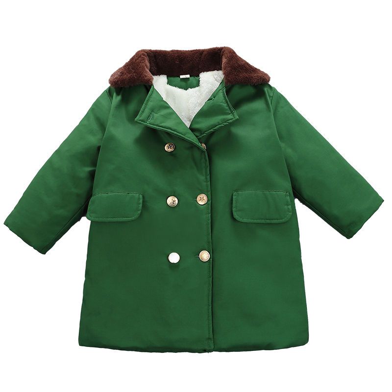 儿童大衣加棉加厚保暖中长款军绿色男童复古外套老式棉衣加绒潮款