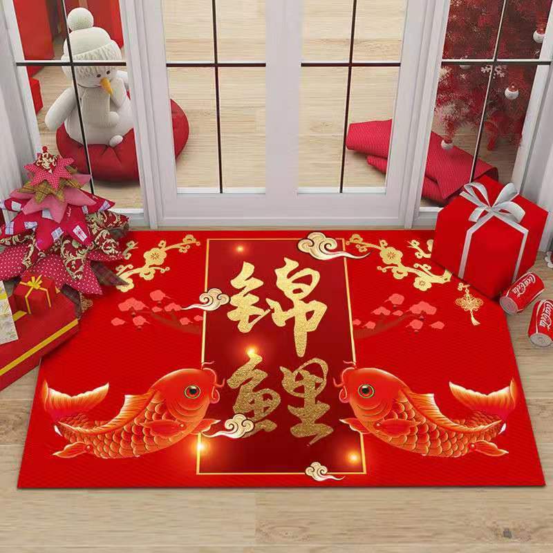 New year's red door mat, festive entrance mat, living room porch mat, lobby mat, anti slip bathroom mat, water absorbent carpet