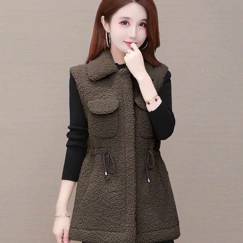 Fur integrated thickened plush vest women's mid-length Korean style loose all-match foreign style waistcoat jacket