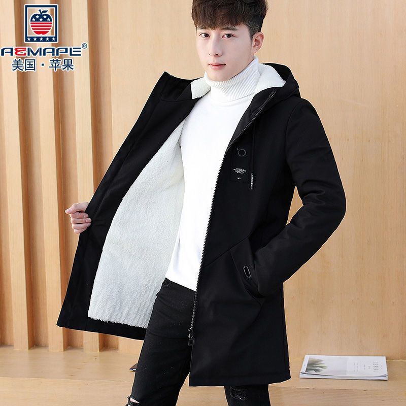 Winter windbreaker men's mid long Plush thickened coat men's Korean cotton padded jacket slim fitting cotton padded jacket men's winter jacket fashion