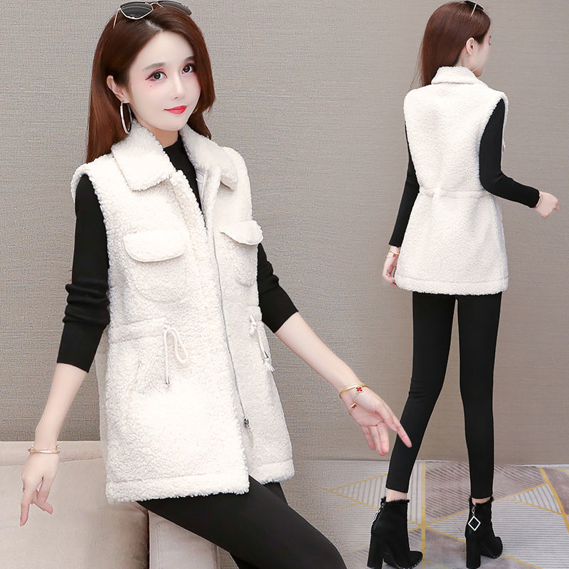 Fur integrated thickened plush vest women's mid-length Korean style loose all-match foreign style waistcoat jacket