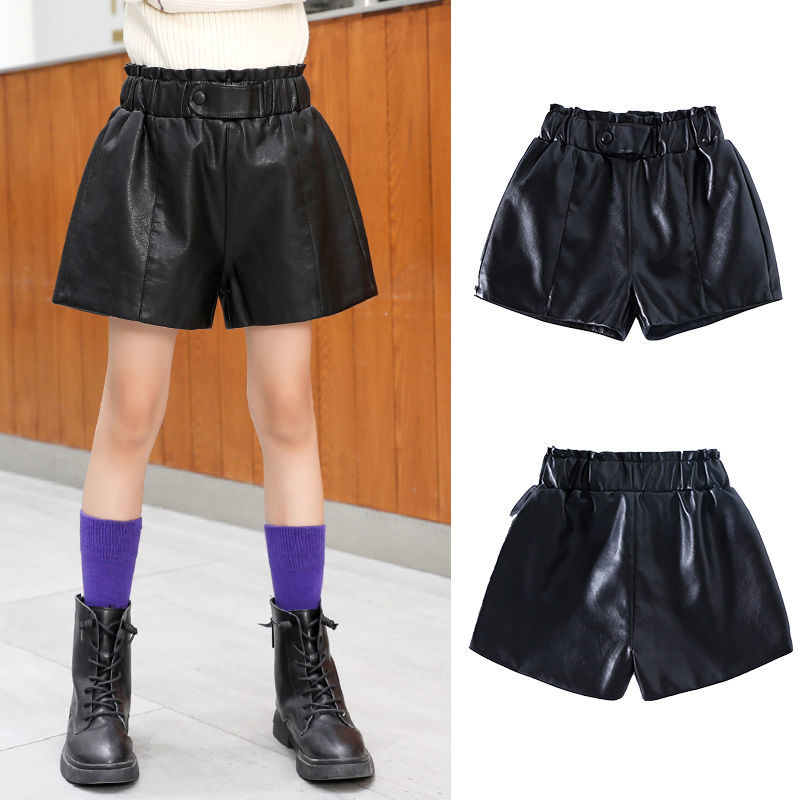 Girls' shorts autumn and winter outer wear 2022 foreign style PU all-match children's leather shorts 2020 new girls' leggings