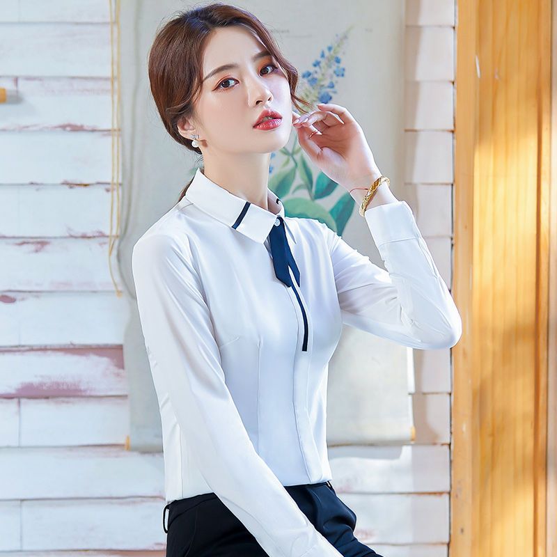 White Shirt Women's Long-sleeved Business Wear Tops Spring and Autumn Style Fashion Temperament Formal Dress Korean Style Student Shirt Overalls