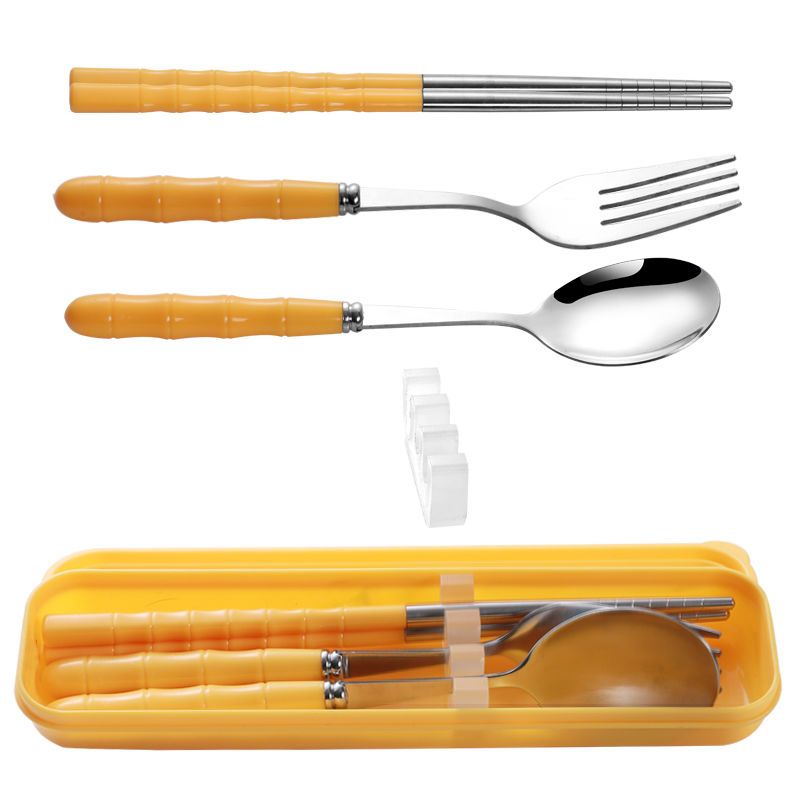不锈钢304便携餐具三件具筷子勺子叉子食品级上班族单人餐具套装