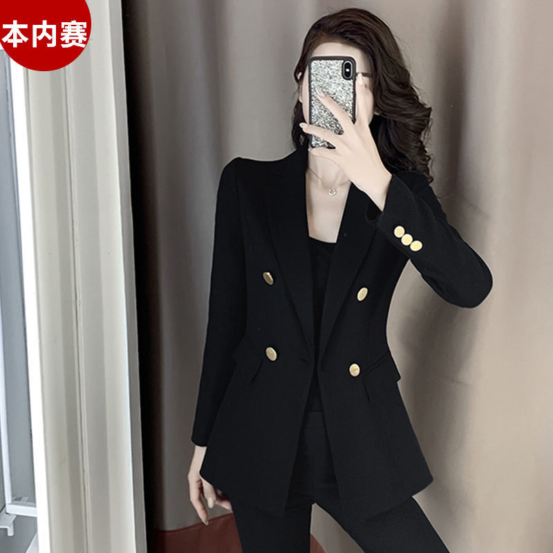 Small suit jacket for women autumn 2021 new Korean version slim shoulder pads small black small suit casual top trendy
