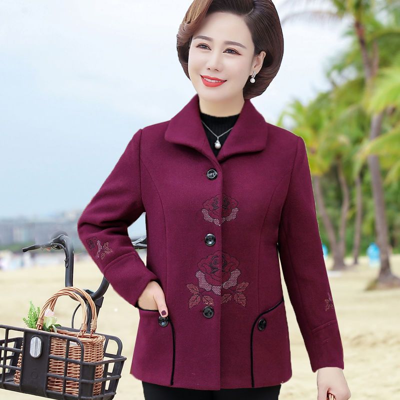 Mother's autumn and winter woolen coat foreign style 4050 middle-aged mother-in-law women's cotton-padded short wedding dress wide top