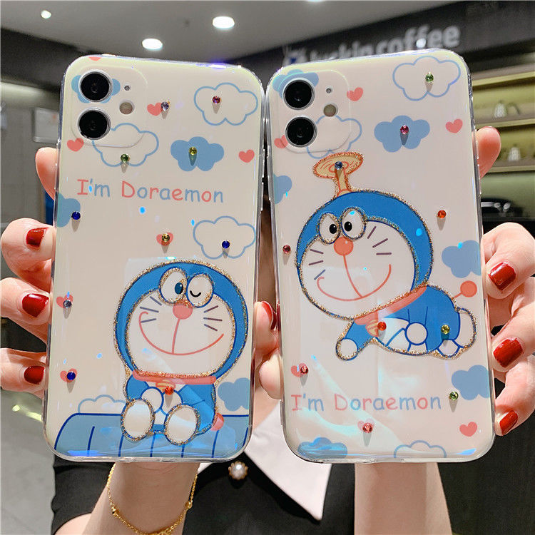 Doraemon Apple 12 mobile phone case cartoon iPhone 11 Pro Max cute 7-generation 8plus water drill XR silica gel