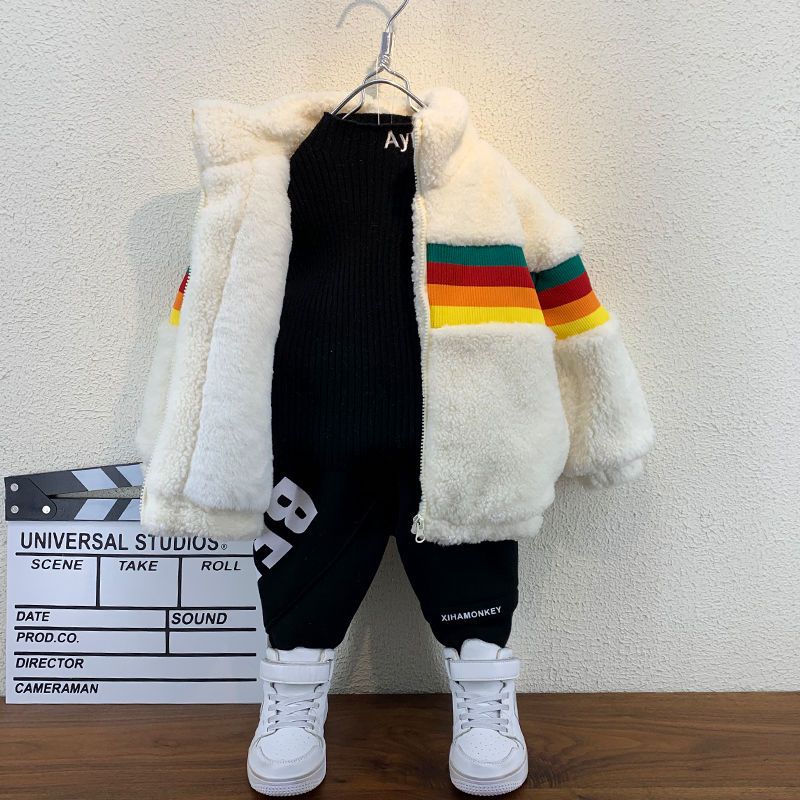 Boys' Plush coat autumn winter foreign style 2020 new fashion baby winter woolen clothes children's thickened cotton clothes [to be issued on December 9]