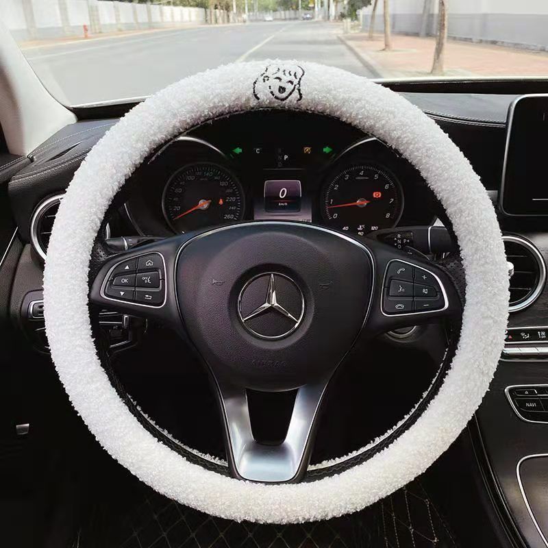 New plush steering wheel cover cartoon warm lovely anti autumn and winter short plush handle cover women's all model universal