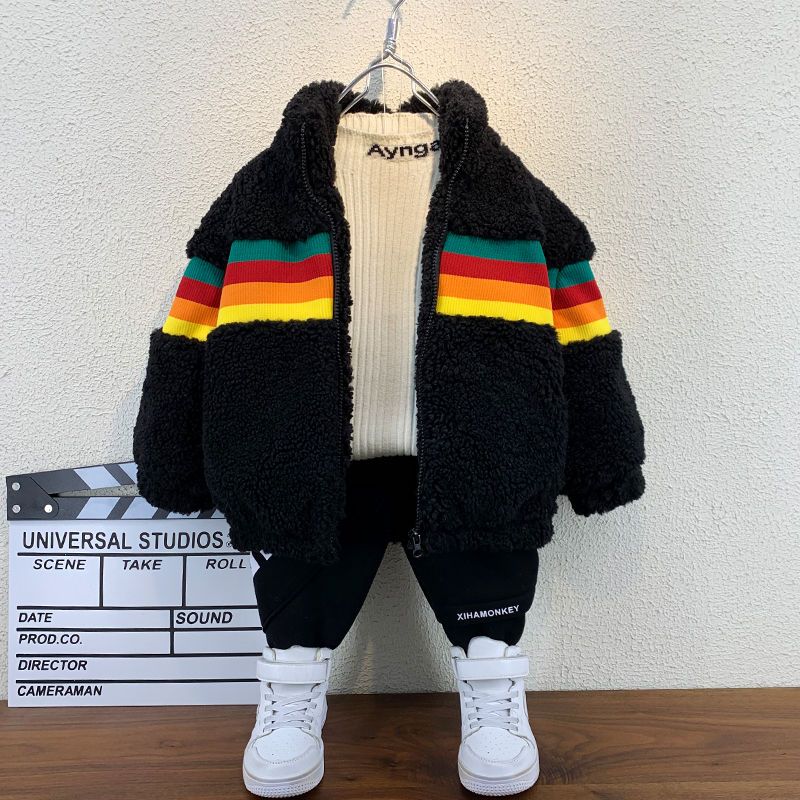 Boys' Plush coat autumn winter foreign style 2020 new fashion baby winter woolen clothes children's thickened cotton clothes [to be issued on December 9]