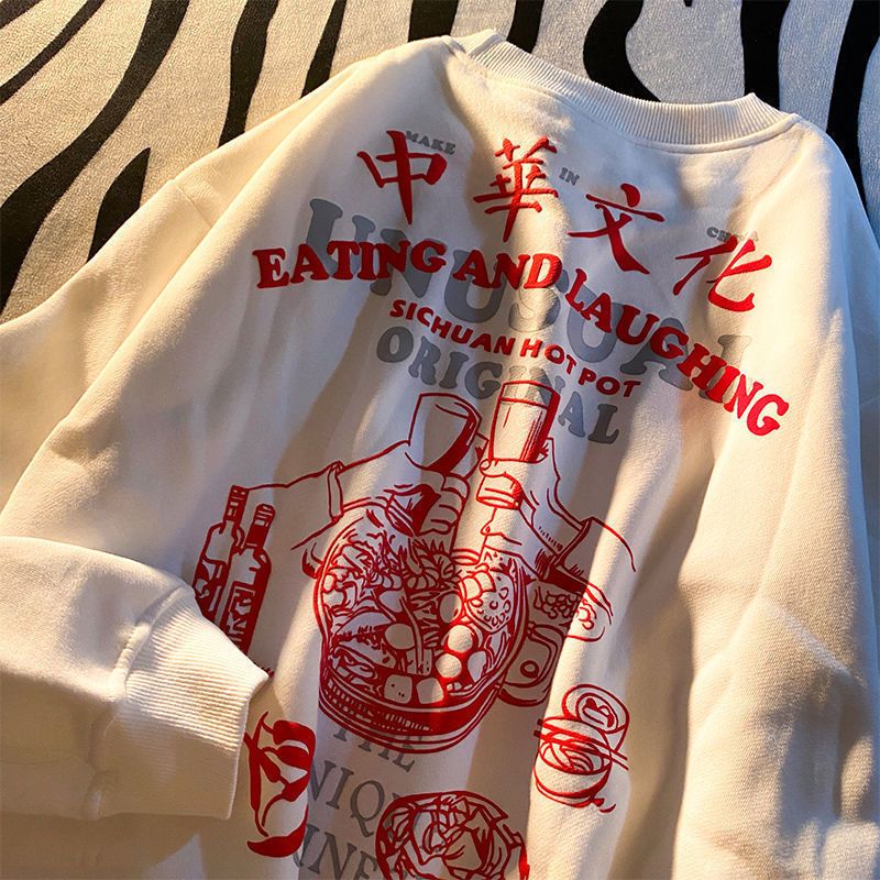 100%純棉秋冬季國潮風加絨加厚衛衣男學生潮流百搭寬鬆ins上衣服