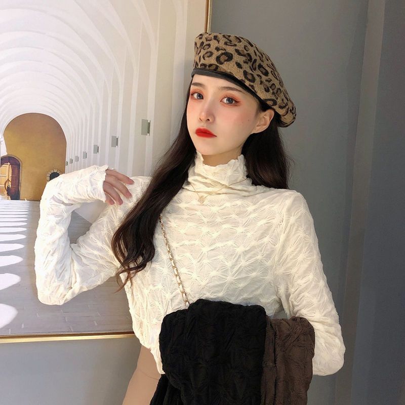 Half-high collar lace bottoming shirt women's autumn and winter white long-sleeved inner clothes foreign style all-match tight-fitting T-shirt