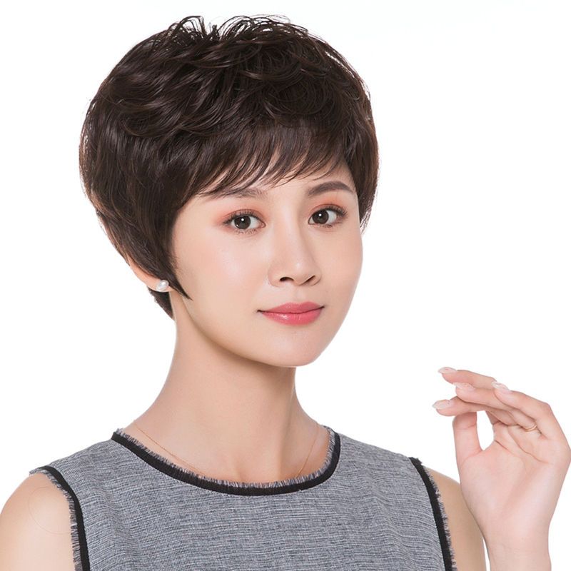 假发女短发短卷发中老年女士假发套自然逼真妈妈发型透气整顶假发