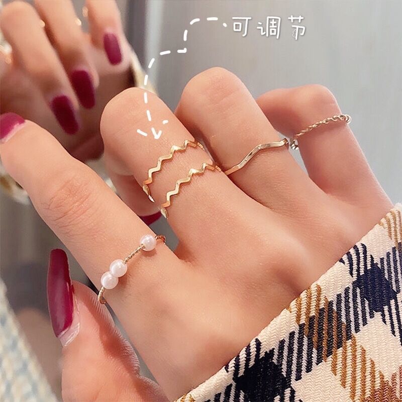 Adjustable Korean new ring set student girl friend same index finger ring ring red ring personalized tail ring