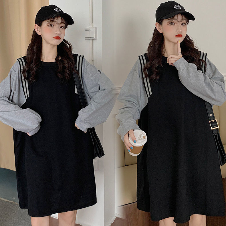 Fat MM extra large size 300 catties fake two-piece dress  new spring loose hidden meat showing thin pregnant woman skirt