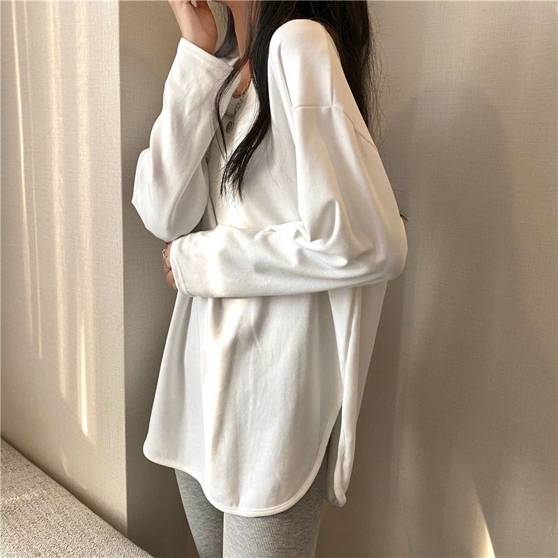 White undershirt women 2020 new Korean loose thickening Plush Long Sleeve T-Shirt Top fat mm large women's wear