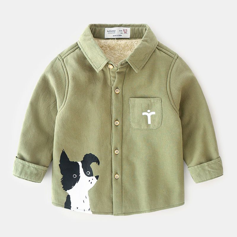 Boys' shirts long-sleeved plus velvet thickened children's autumn and winter new trendy clothes girls baby baby children's shirts