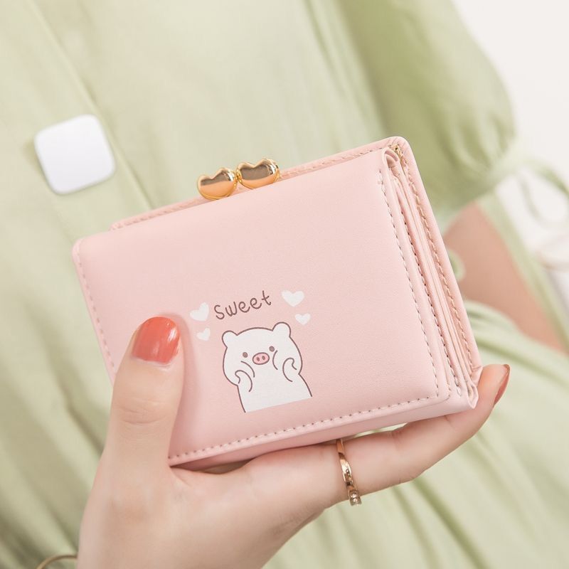新款女生钱包女学生韩版短款简约折叠小清新卡通零钱包卡包