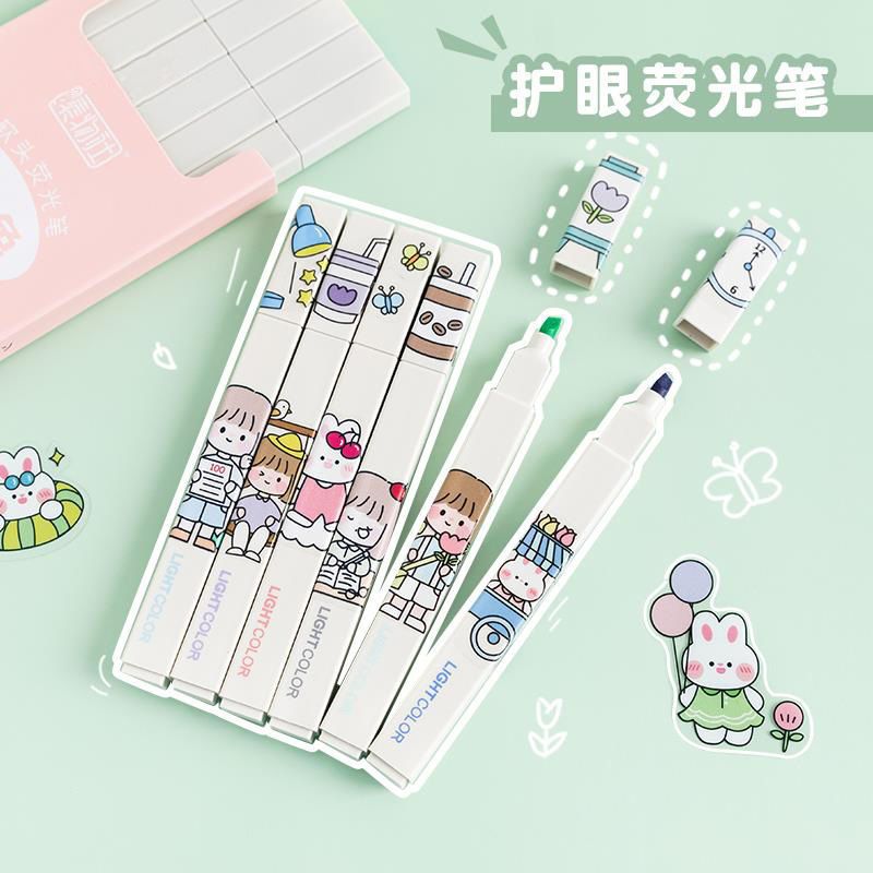 集物社彩色护眼软头荧光笔淡色系标记笔学生用彩色笔套装淡色系