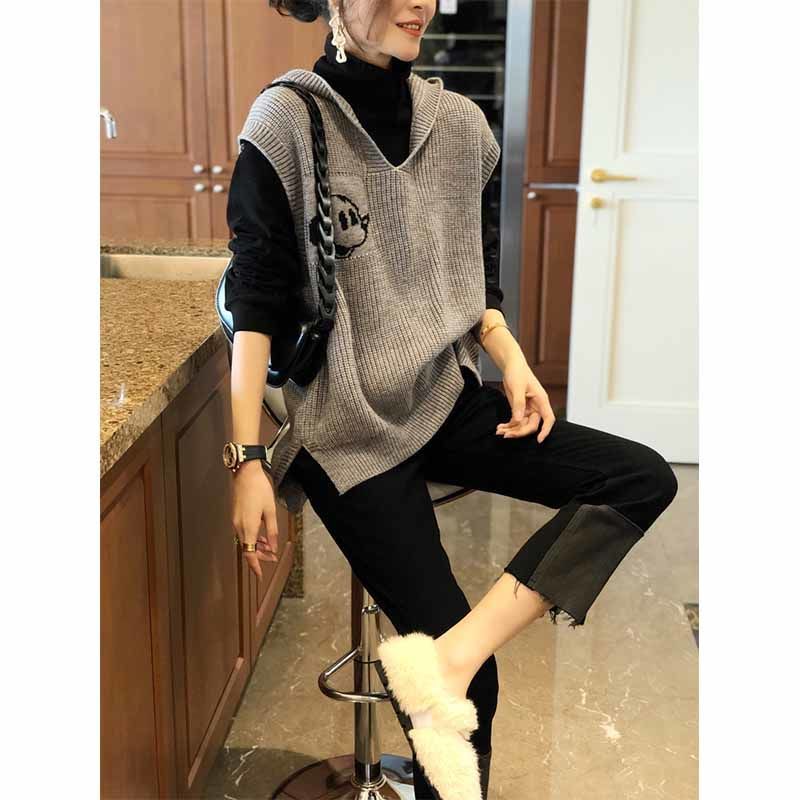 Europe station winter new European Mickey hooded sweater women's Vest sleeveless sweater jacket fashion