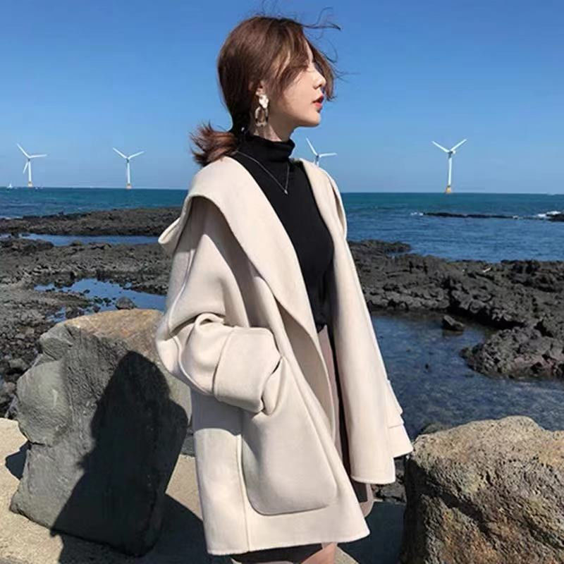 Double face woolen coat autumn and winter versatile small short stature French Cape woolen coat girl student short