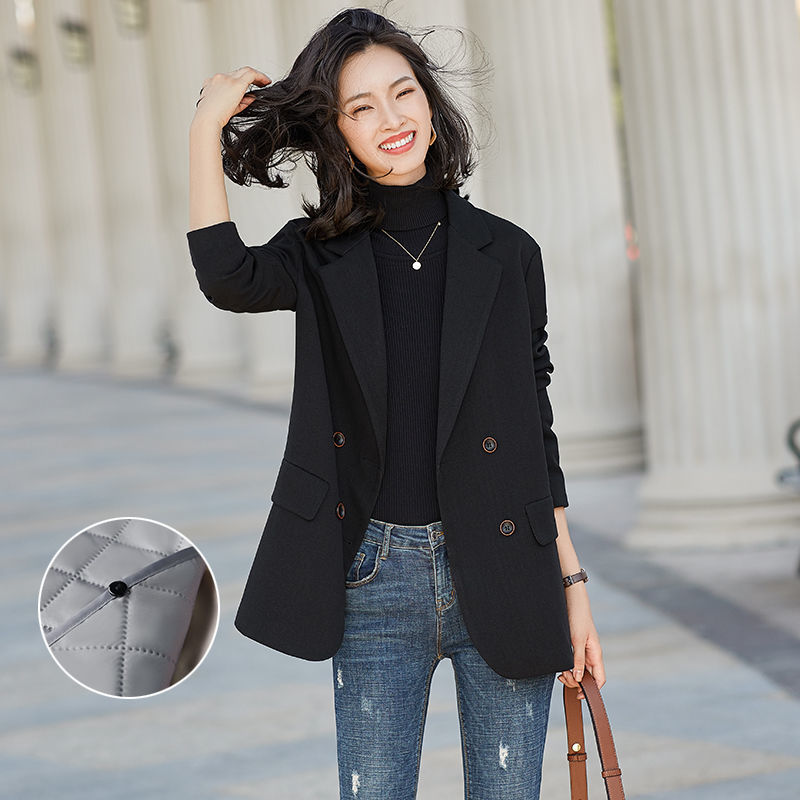 加厚毛呢小西裝外套女2022新款秋冬收腰黑色加棉夾女士西服上衣