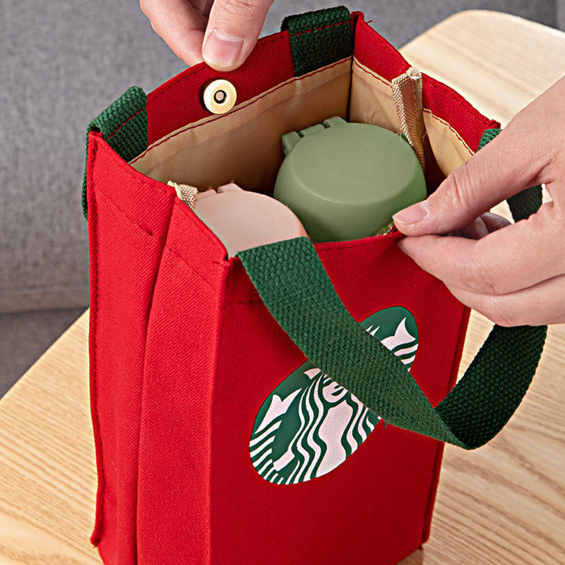 Starbuck handbag thermos cup cover hand held water cup bag portable cup Canvas Handbag printed umbrella small bag