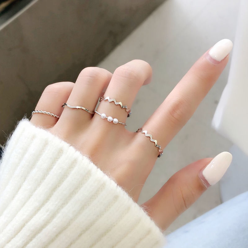 Cool wind plain ring set ins fashion net red niche design index finger ring adjustable fashion simple ring
