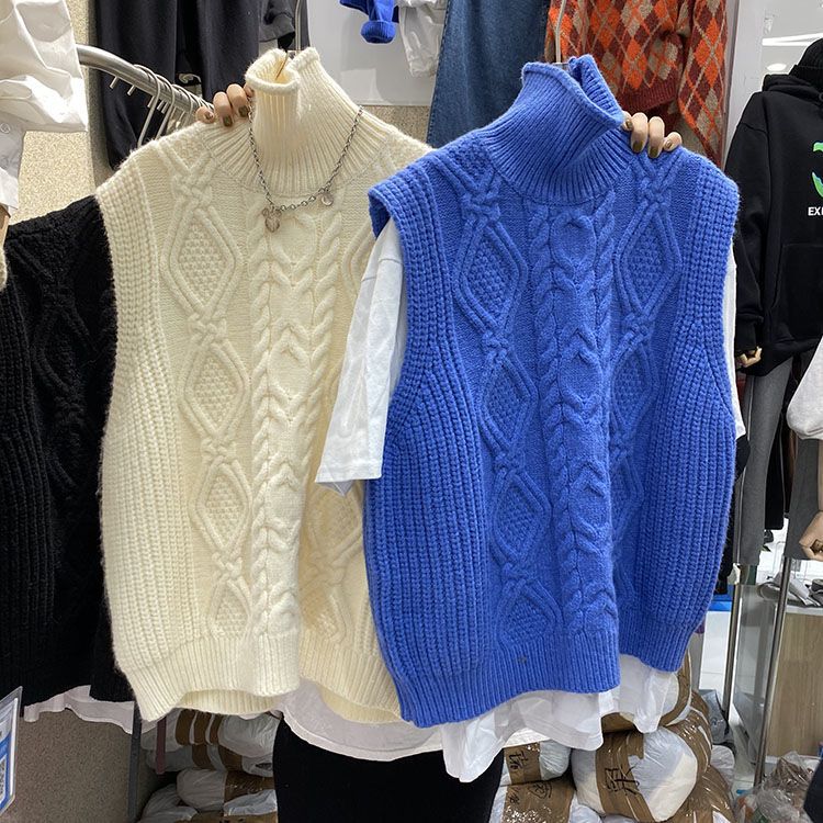 European station twist turtleneck women's new autumn and winter fashion Korean Pullover knitted vest