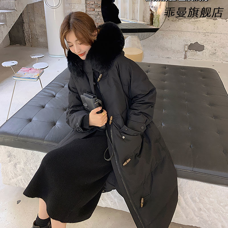 88627-夏诗文同款羽绒棉服女2021冬季新款牛角扣中长大毛领加厚显瘦棉衣-详情图