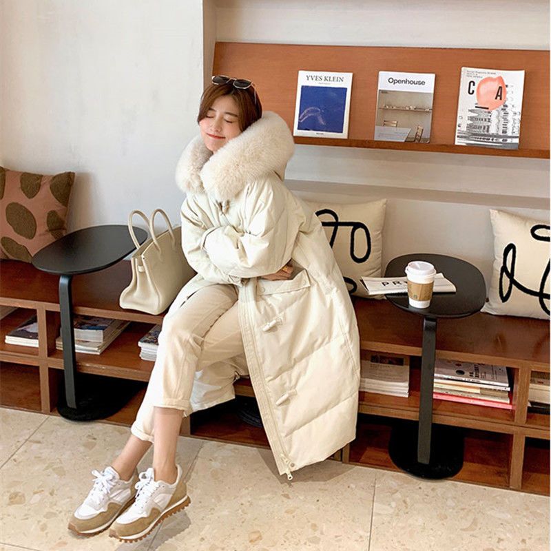 88627-夏诗文同款羽绒棉服女2021冬季新款牛角扣中长大毛领加厚显瘦棉衣-详情图