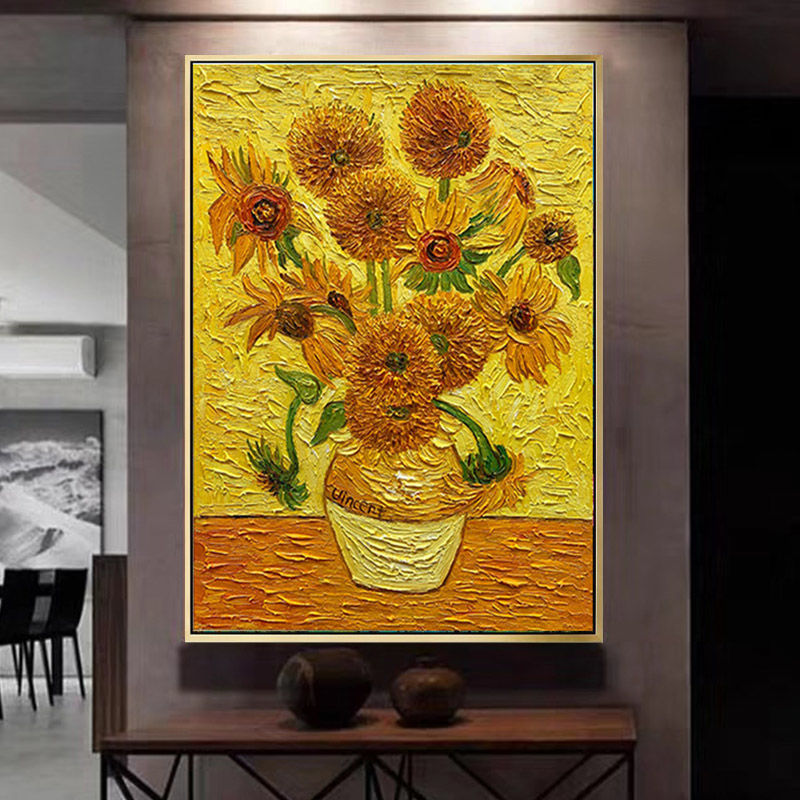手绘梵高向日葵油画现代简约客厅装饰画卧室餐厅挂画