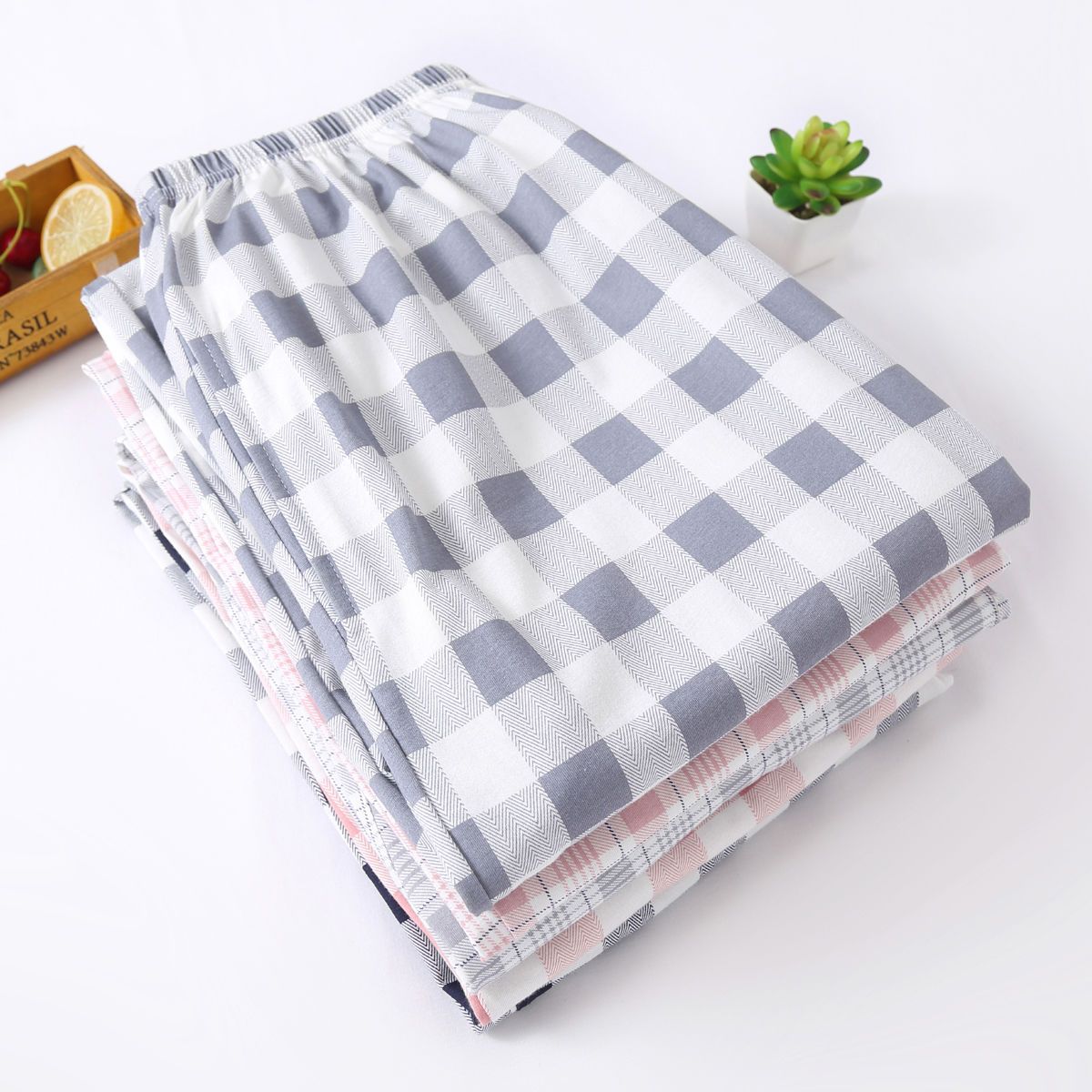 Cotton Men's Pajama Pants Loose Thin Cotton Summer Large Size Home Casual Men's Trousers Spring and Autumn Plaid Home Pants