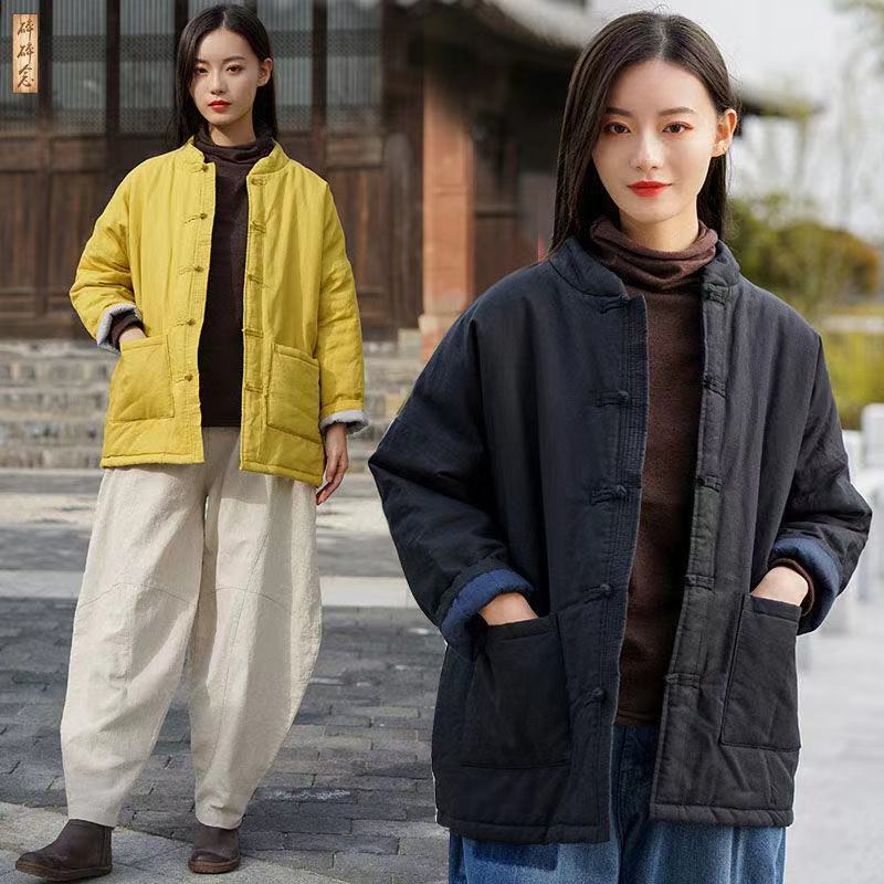 Japanese winter retro buttoned cotton warm cotton coat is Chinese style Northeast large cotton coat thickened versatile coat for women