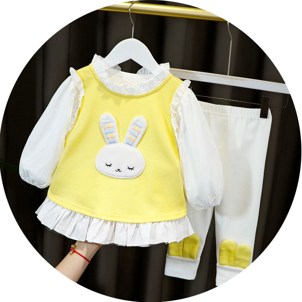 新款女宝宝可爱兔子套装婴儿6-8-9月1-3岁小童纯棉衣服洋气公主