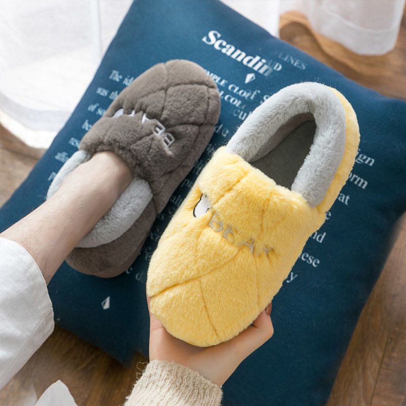 Men's cotton slippers men's autumn and winter bag heel indoor household thick sole warm home anti slip wool cotton shoes women's winter