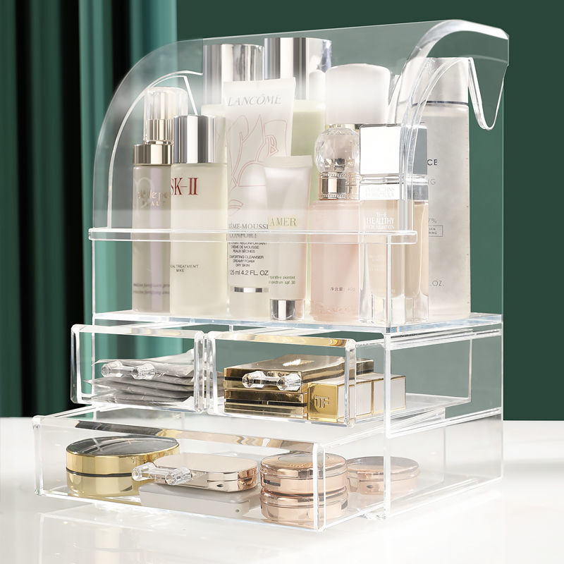防尘化妆品收纳盒桌面置物架家用大容量护肤整理透明梳妆台化妆盒